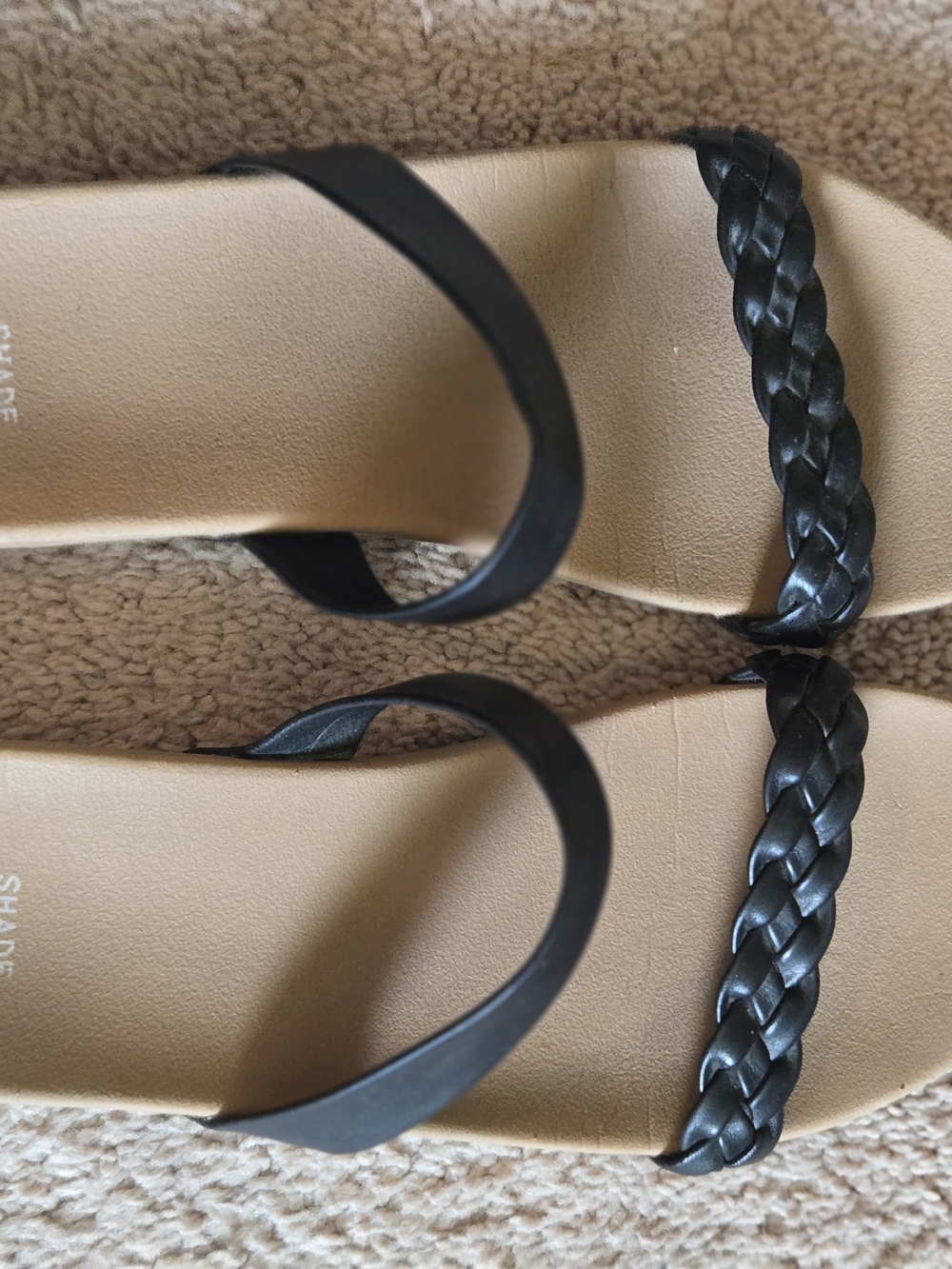 Shade & Shore Black Braided Toe-Loop Sandals
